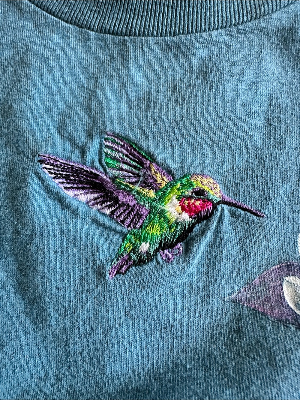 Lot of Two 90’s Vintage Women’s Top Teal Hummingbird & Floral Graphic Tee - Picture 11 of 13